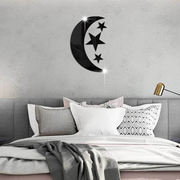 CCOCC 2026 New Wall Paper, Dreamy Star U0026 Moon Design Wall Decals,Mirror Acrylic Bedroom Wall Decor,Black, for Bedrooms, Living Rooms, Nurseries, Children'S Rooms, Creative Spaces