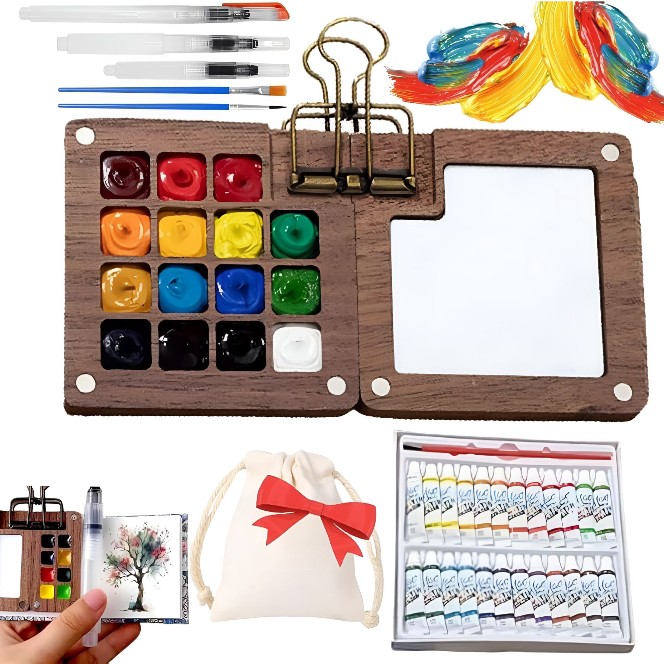 CCOCC 2026 New Watercolor Kit,Mini Watercolor Paint Set,Pocket Watercolor Set with Paint,Brush,Bag,Sketchbook&Copper Clip,Travel Kit for Beginners,Artists&Painting Enthusiasts(15 Grids)