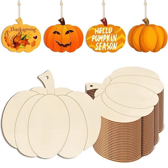 CCOCC 2026 New Wooden Pumpkins Ornaments to Paint Halloween Thanksgiving Decoration Cutouts Unfinished 24Pcs 3.5In,Diy Blank Unfinished Pumpkin Wood Discs Ornament for Harvest Crafts Hanging Autumn