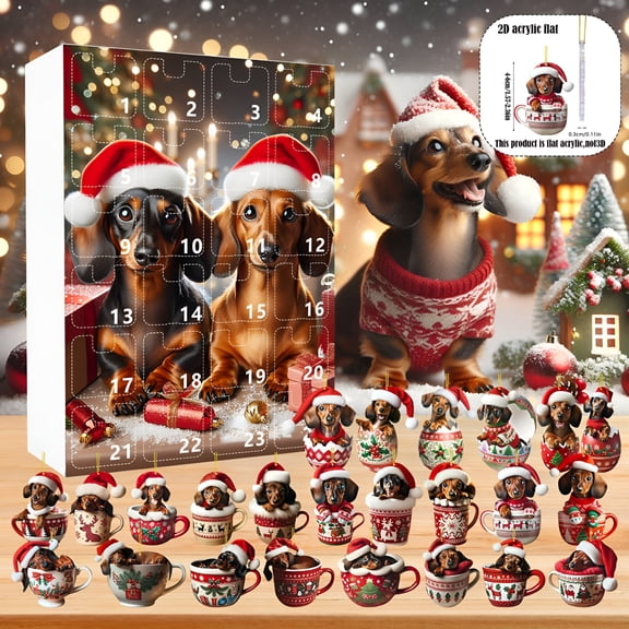 CCOCC 2026 Newdelightful Dachshund Advent Calendar-24 Day Christmas Countdown with Santa Hat Pendant&2D Xmas Tree Decorations Holiday Ornament Gift for Dog Lovers&Parties