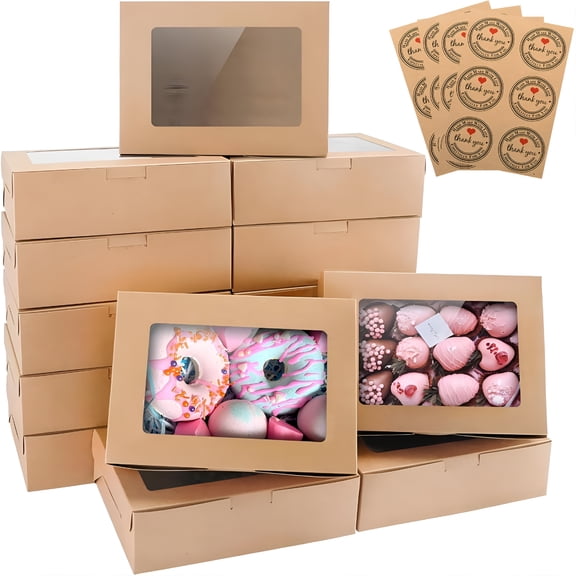 CCOCC 20Pcs 8X6X2.5Inch Brown Bakery Boxes with Window Stickers,Cookie Boxes for Packaging,Treat Boxes for Cupcakes,Valentine'S Day,Mother'S Day,Christmas,Holiday Gatherings