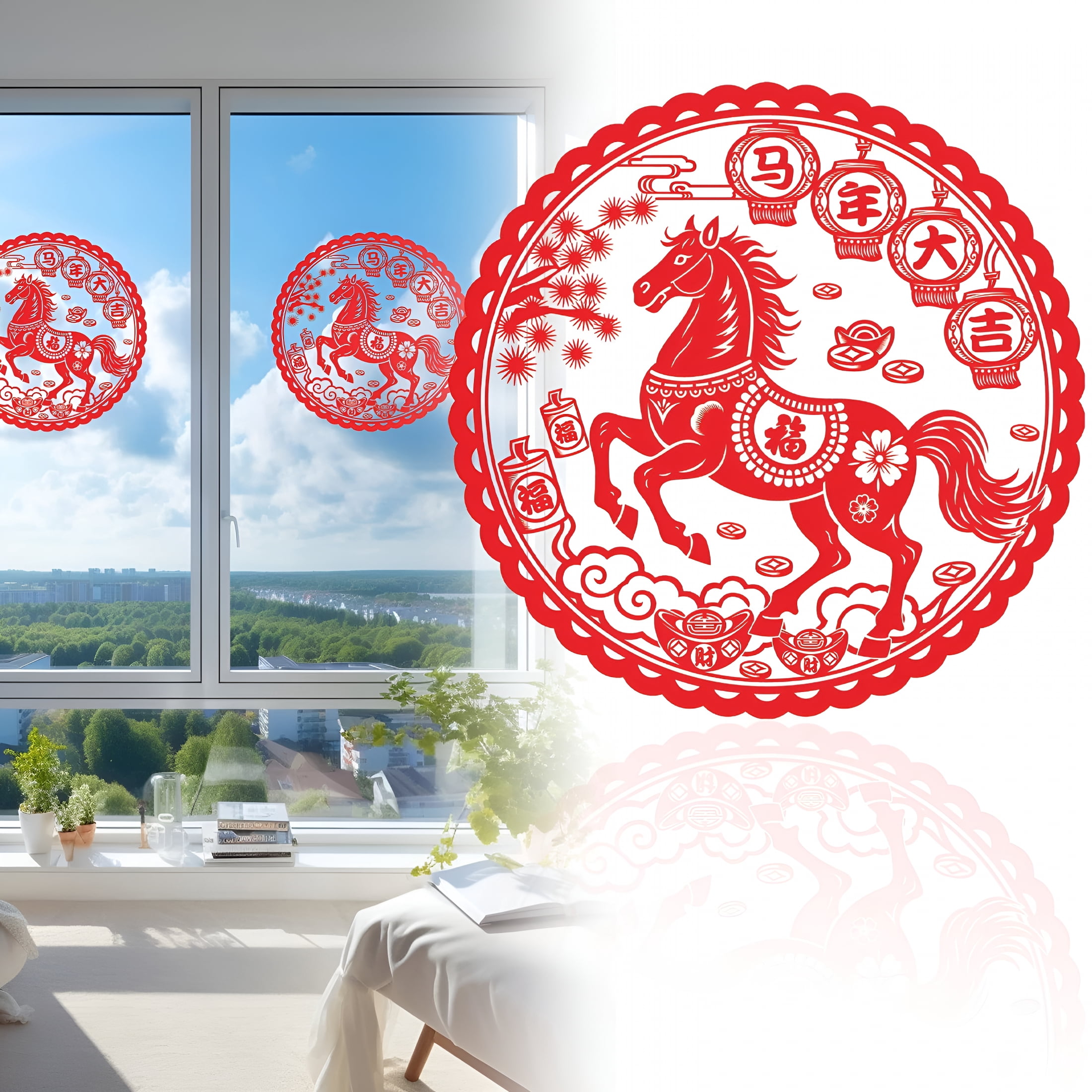 Paper Cut Window CCOCC 20Pcs Paper Cut PVC Sticker Window Clings 2026 Year of Horse ...