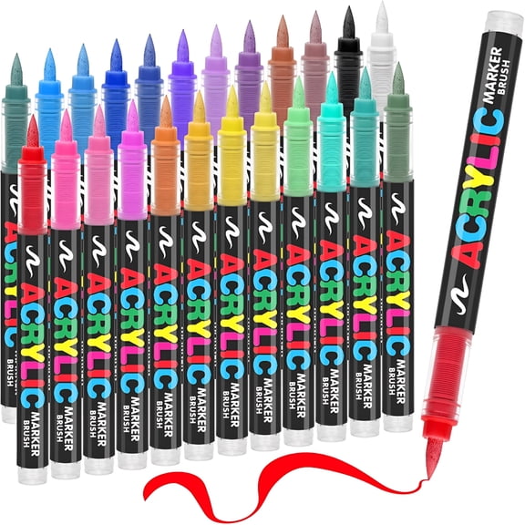 CCOCC 24 Colors Acrylic Paint Markers,Direct Liquid Soft Brush Tip Paint Pens and Paint Markers,Acrylic Paint Pens for Wood,Stone,Canvas,Glass,Fabric,Egg,Rock Painting and DIY Crafts Art Supplies