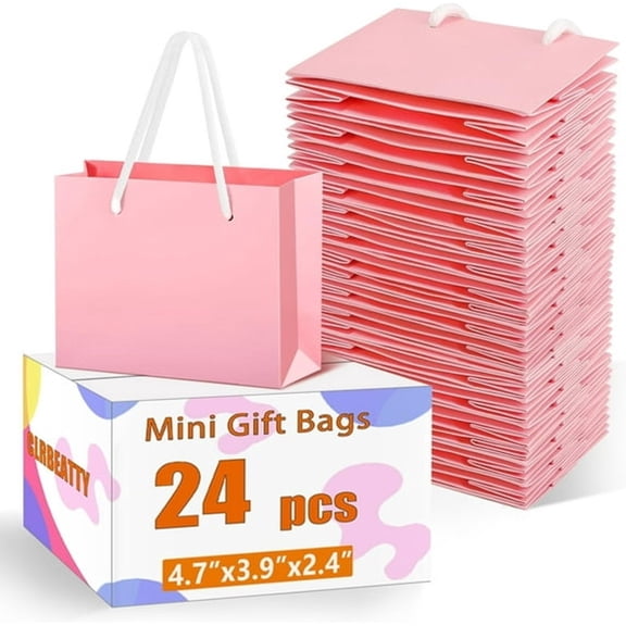 CCOCC 24 Pcs Extra Small Gift Bags,3.9 X 4.7 X 2.4 Inch Mini Pink Gift Bags,Small Gift Bag with Handles,Paper Bags Gift Card Bag for Wedding Birthday Baby Shower Party Favors(Pink)