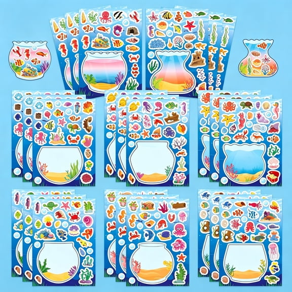 CCOCC 24 Pcs Ocean Animal Stickers, Make a Face Sticker Sheets for Kids, Make Your Own Sea Animal Fish Tank Scene for Kids Summer Party Favors Activities Ocean Stickers