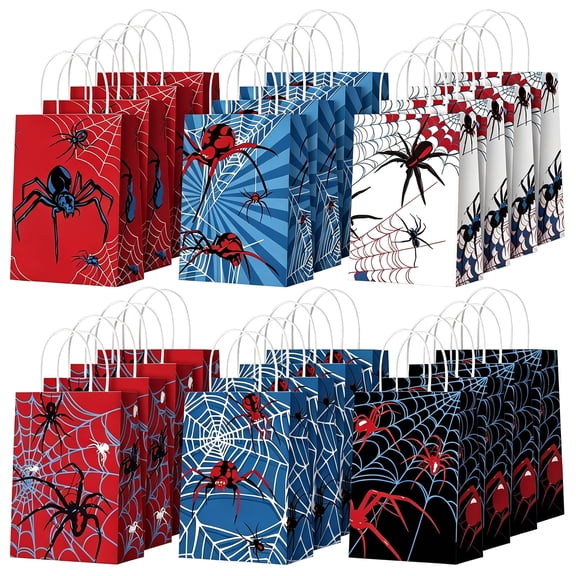 CCOCC 24 Pcs Spider Party Favors Bags with Handles Spider Birthday Party Decorations Double Sided Goodie Candy Bags (Class Spider) Festive Convenient Party Favor Bags