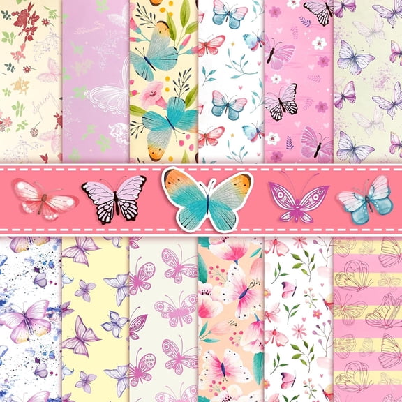 CCOCC 24 Sheets Spring Double Sided Scrapbook Paper 12X12 Butterfly Floral Pattern Paper Scrapbooking Supplies for Diy Making Greeting Cards and Decorating Photo Albums