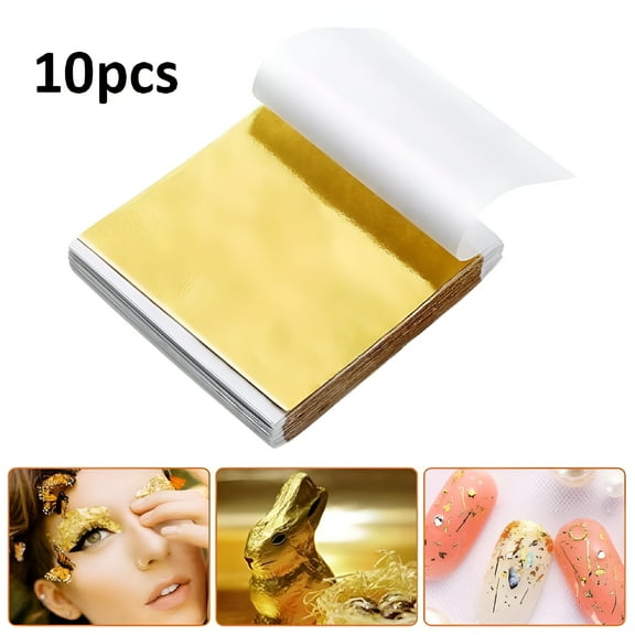 CCOCC 24K Gold Foil Leaf Sheets, 10Pcs Real Gold Leafing Paper for Craft Projects, DIY Art, Home Decor & Skincare