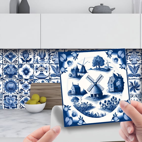 CCOCC 24Pcs 6X6 in Decorative Tile Stickers,Peel and Stick Self Adhesive Removable Moroccan Tiles Backsplash Waterproof for Kitchen Bathroom Furniture Staircase Home Decor