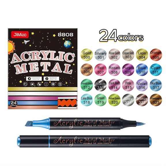 CCOCC 24Pcs Alcohol Markers,Metallic Pigments Glass Paint,Waterproof and Sun-Resistant Acrylic Paint Markers,24Colors
