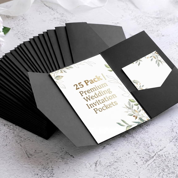 CCOCC 25 Pack Tri-Fold Envelopes 5.1" X 7.1" Envelopes for Invitation with Inner Pocket Laser Cut Folded Invitation Card for Wedding Birthday Engagement Dinner Graduation Bridal Baby Shower Card