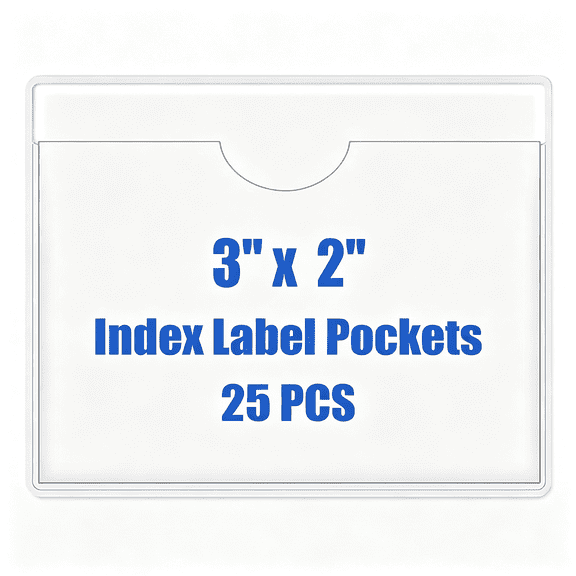 CCOCC 25 Pcs Self-Adhesive Index Label Pocketsclear Plastic Peel&Stick Card Holders with Top Open for Loading (3 X 2")Clear Plastic Top Open Clear Adhesive Pockets