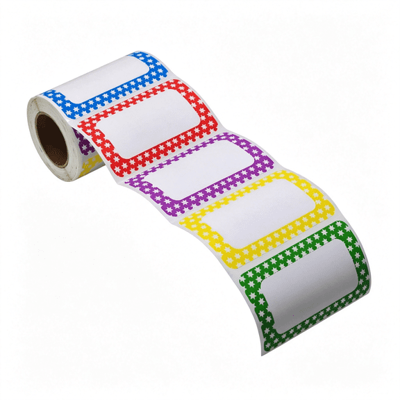 CCOCC 250 Stickers-3.5"X2.25"Colors Plain Name Tag Labels with Perforated Line for School Office Home(Star-Perforated Line Label Stickers)