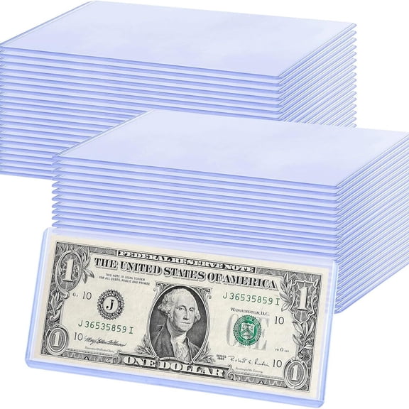 CCOCC 25Pcs Large Currency Toploader,7X3 Money Sleeves Holders,39Pt Rigid Pvc Dollar Bill Holders for Large Bills,Paper Currency Notes&Collectible Banknotes,Blue Tint