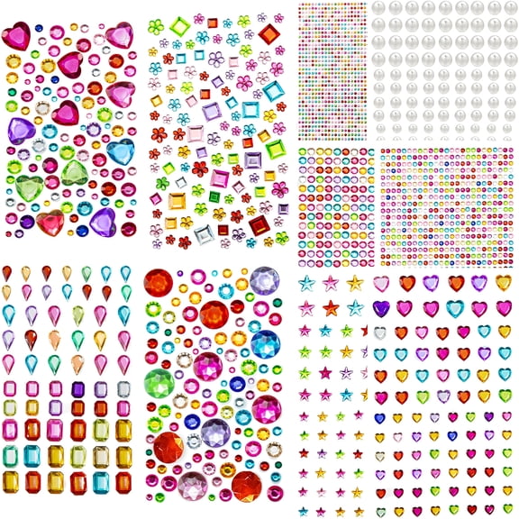 CCOCC 2774PCS Gem Stickers, Self Adhesive Gems for Crafts, Acrylic Bling Heart Sticker, Jewel Stickers Crafts self Adhesive, Assorted Shapes Jewels Rhinestones Sticker