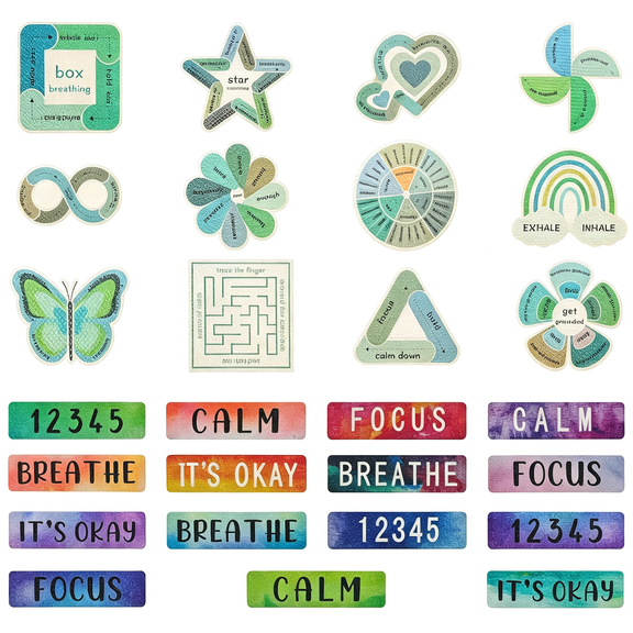 CCOCC 27Pcs Sensory Stickers Mindfulness Calm Strips Stickers Scrapbook Supplies for Mood Calming with 2 Textured Counselor Supplies Adult Sensory Items Anxiety Relief Desk Fidget Tools