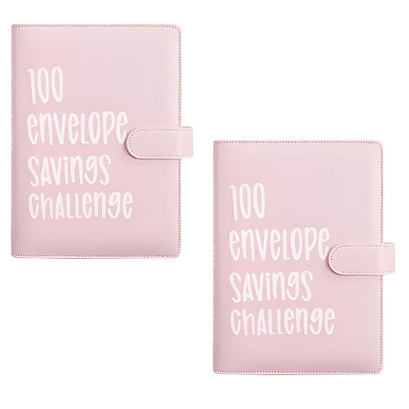 CCOCC 2Pcs 100 Day Savings Challenge Binder,Delicate Leather Touch Reinforced Build Budget Binder with Cash Envelopes,Lover Edition Layout Bonding Focus Envelope Savings Challenge Book,Pink
