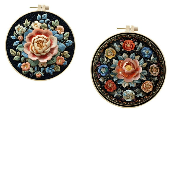 CCOCC 2Pcs Embroidery Kit,Rich Creative Ideas Needle Point Kits Adults Beginner,Perfect Embroidery Tools Cross Stitch Kits for Adults,Color Mixing1