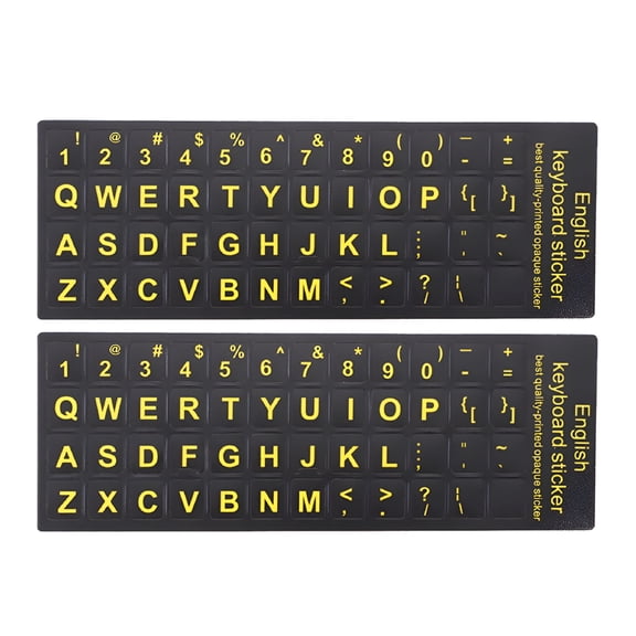 CCOCC 2Pcs English Alphabet Keyboard Stickers, Waterproof PVC Replacement Keys for Laptops and Desktops, Clear Black Lettering, Dustproof Anti-Slip Overlay for Home Office School Travel