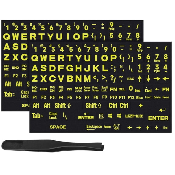 CCOCC 2Pcs English Keyboard Stickers, Large Letters Full Set Keyboard Letter Replacement Stickers for Laptop Pc Computer, Matte English Keyboard Alphabet Sticker Black Background