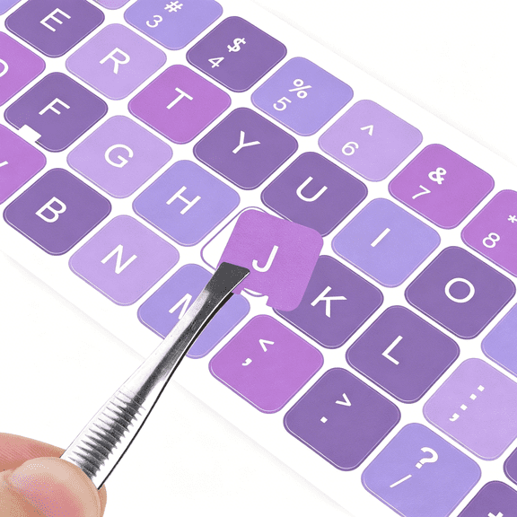 CCOCC 2Pcs English Keyboard Stickers with Tweezer, Universal Keyboard Sticker Purple Background with White Lettering Keyboard Letters Replacement Stickers for Computer Laptop Notebook Desktop