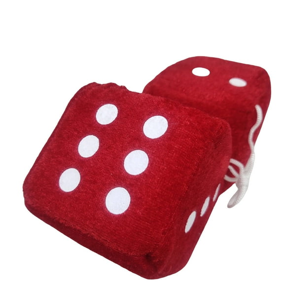 CCOCC 2Pcs Hanging Dice,3D Cube Design Fuzzy Plush Dice,Soft Plush Texture Creative Dice Shape Car Decorative,Red,2.75In