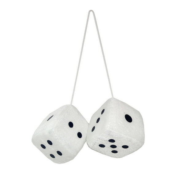 CCOCC 2Pcs Hanging Dice,Unique 3D Cube Design Fuzzy Plush Dice,Soft and Comfy Plush Material Fun Dice-Shaped Ornament Car Decorative,White,2.75In
