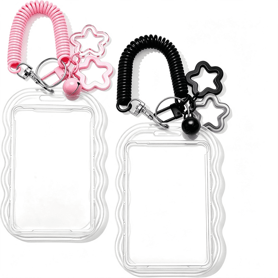 CCOCC 2Pcs Kawaii Photocard Holder Keychain Wave Acrylic Card Sleeve ...