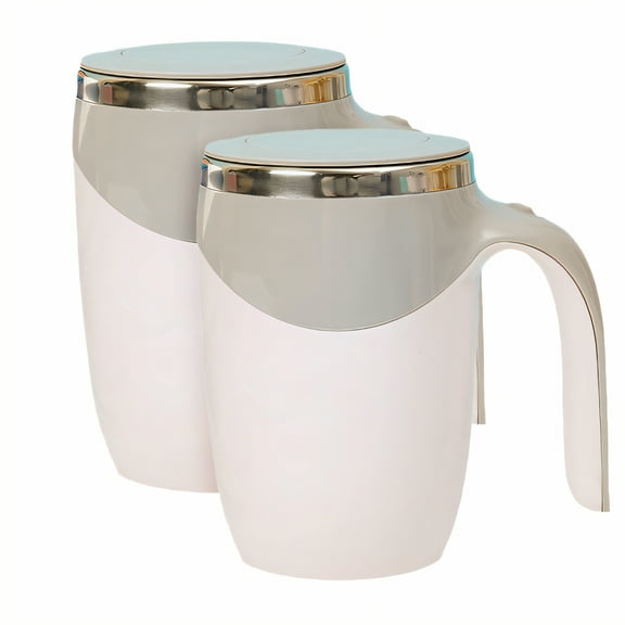 CCOCC 2Pcs Self Stirring Coffee Mug,Magnetic Mixing System Self Stirring Mug,Effortless Beverage Preparation Self Stirring Coffee Mug,White,380ml