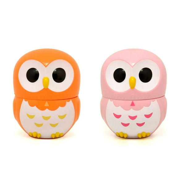 CCOCC 2Pcs Timer,Cute Owl Design Kitchen Timer,Strong Magnetic Base Shot Timer,Orange & Pink