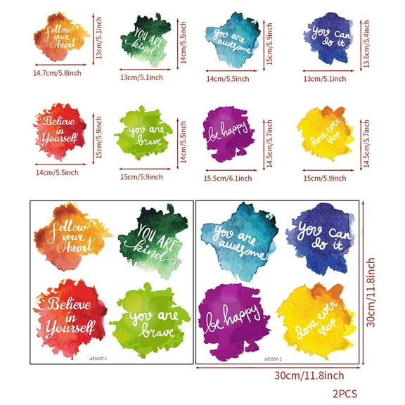 CCOCC 2Pcs Wall Paper,Motivational English Quotes Wall Stickers Decor,Colorful Stickers Inspiring Wall Bedroom Wall Decor,Style1,30X30cm