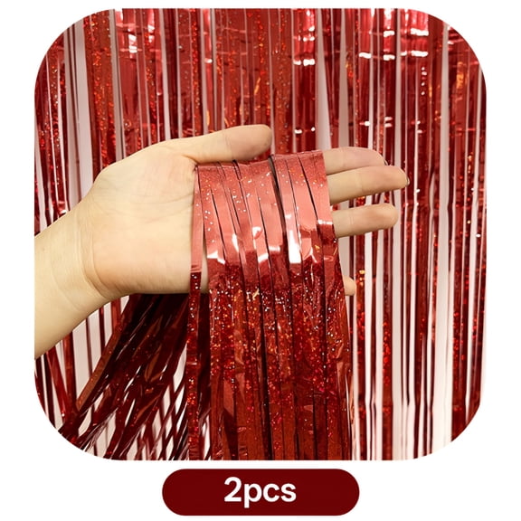 CCOCC 3.3 ft x 6.6 ft Metallic Red Tinsel Foil Fringe Curtains Party Photo Back Drop Party Streamers for Birthday,Graduation,New Year Eve Decorations Wedding Decor 2 Pack