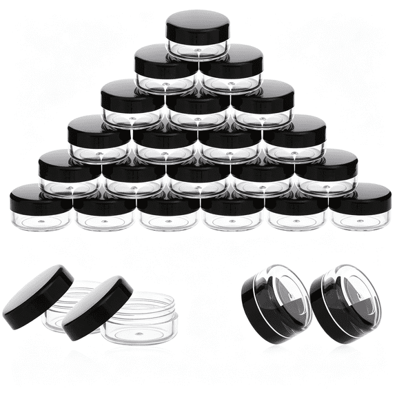 CCOCC 3 Gram Sample Containers with Lids,50 Count Tiny Sample Jars,3Ml Makeup Cosmetic Containers for Lip Balms,Lotion,Powder,Beauty Products(Black Lids)