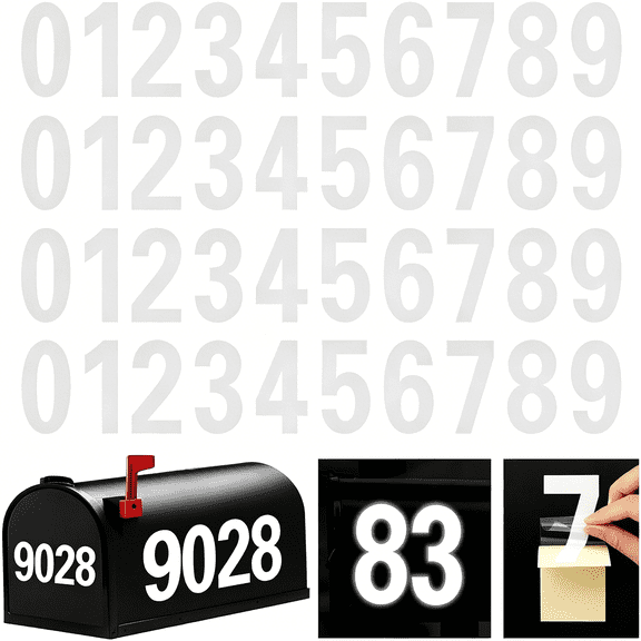 CCOCC 3-Inch Reflective Mailbox Numbers, 4 Sets Waterproof White Vinyl Address Stickers for Outside