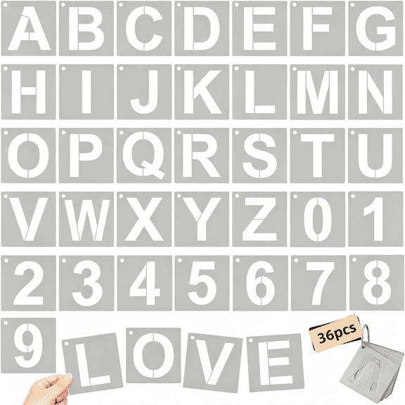 CCOCC 3" Large Reusable Plastic Letter Stencils & Number Stencil (Template 4"Es Long,Font 3"Es),36 Pcs Alphabet Art Craft Set for Wood,Wall,Rock,Signage,Door Porch,Chalkboard,Diy Projects