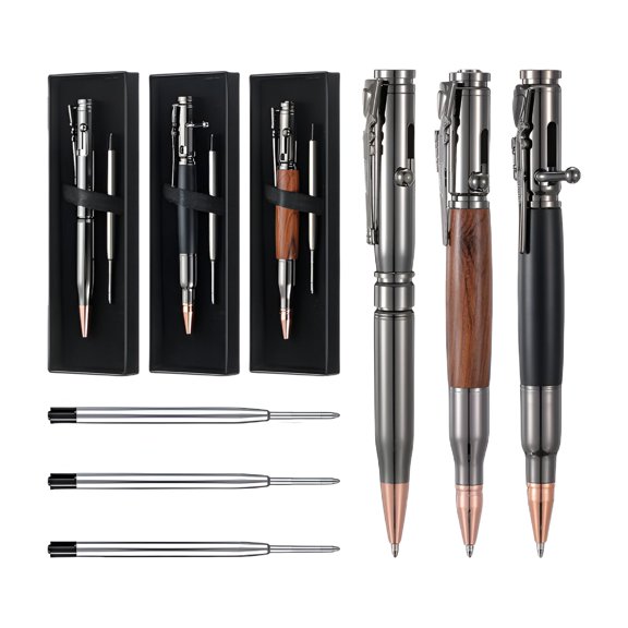 CCOCC 3 Pack Bolt Action Tactical Pens - Military Style Metal Ballpoint Pen Set with Gift Box, for Men, Veterans, Outdoor Enthusiasts