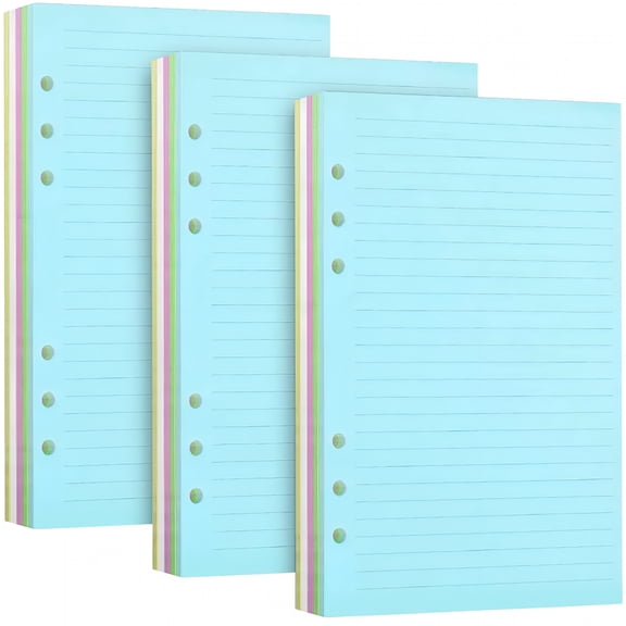 CCOCC 3 Pack Colored A6 Lined Refill Paper,Ruled Pages for A6 Refillable 6-Ring Binder Notebook Journal Planner Organizer Insert,120 GSM Thick Loose-Leaf Paper