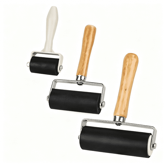 CCOCC 3 Pack Rubber Roller Brayer Rollers, Art Craft Roller for Print, Ink, Stamping Tools, 4 Inch, 2.4Inch and 1.4 Inch