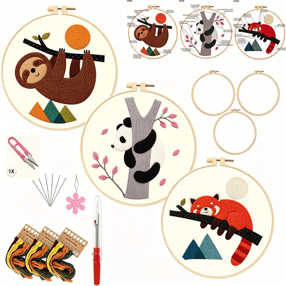 CCOCC 3 Packs Embroidery Kit for Adults,Embroidery for Beginners ...
