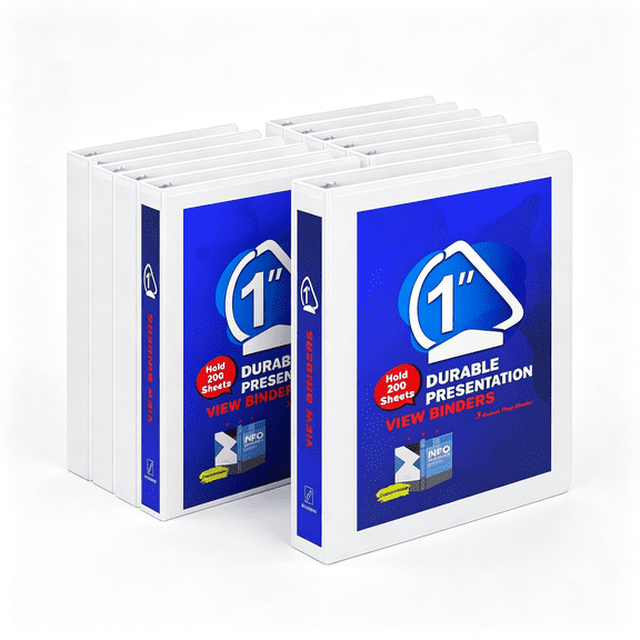 CCOCC 3 Ring Binder 1 Inch, Sturdy 1"-Slant D Ring Binder with 2 Interior Pockets, Clear View Cover, Pvc-Free, Fits 225 Sheets of Us Letter Size Paper (12 Pack, White)