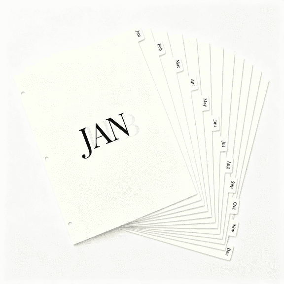 CCOCC 3 Ring Binder Monthly Dividers,Letter Size 8.511" ,Ivory White|12 Pcs Jan-Dec Month Tabs,Waterproof Tear Resistant,Fits Standard 3 Ring Binders,For Office School Document Organization