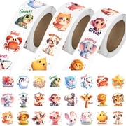 CCOCC 3 Rolls Animal Stickers for Kids,1500 PCS Kids Stickers Bulk for Toddlers 2-4 Years,24 Designs Farm Ocean Wild Cute Sticker with Motivational Words for Kid Reward,School Supplies