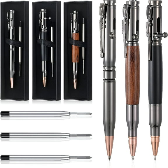 CCOCC 3 Sets Bolt Action Bullet Pen with Gift Box, Tactical Rifle Writing Instrument, Mens EDC Gear for Veterans & Hunters
