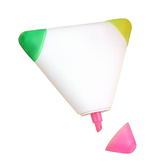 CCOCC 3 in 1 Highlighter Pen Fine Chisel Tip Yellow Green Pink Cartoon Triangle Shaped Stylish Stationery