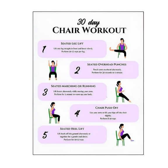 CCOCC 30 Day Chair Workout Fitness Planner - Home Exercise Guide with Training Log Book, for Home Office & Small Space Workouts, Includes Daily Progress Tracker