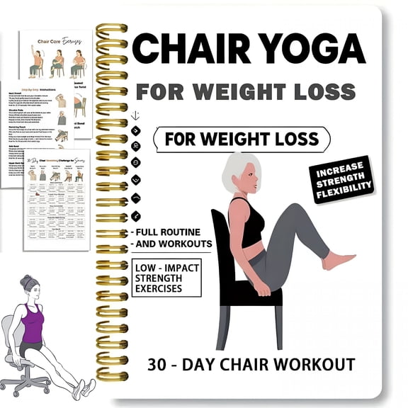 CCOCC 30-Day Chair Yoga for Weight Loss Spiral Notebook,Routines,and Progress Tracking,Daily Exercise Routines for Beginners,Seniors