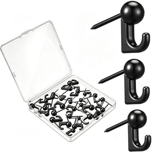 CCOCC 30 Pcs Metal Push Pin Hangers 3 Sizes Pin Wall Hooks Picture Hanging Nails Thumb Tacks on Wooden Or Fabric Wall for Home Office, 20\/ 30\/ 40 Lbs(Black)