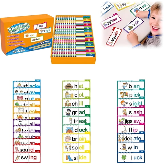 CCOCC 30 Read And Rhyme Flip Books,Word Family Flip Books,Abc Vocabulary Flash Cards,Read And Rhyme Flip Book for Educational Reading Games(1 Set)