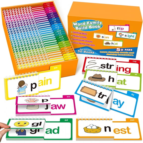 CCOCC 30 Read and Rhyme Flip Books,Sight Words Flash Cards Kindergarten Learning,Phonics Flip Books,Word Family Activity Books for Homeschool Preschool Classroom