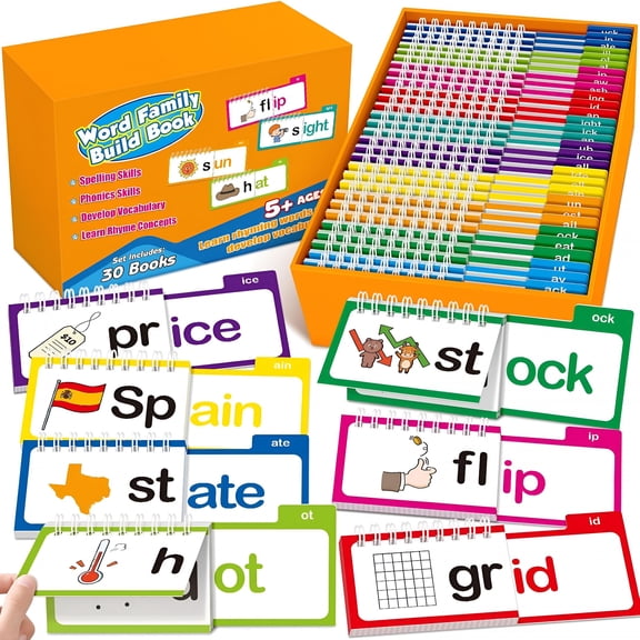 CCOCC 30 Read and Rhyme Flip Books,Word Family Build Book,Learn to Read Phonics Flash Cards,Sight Words Flash Cards Kindergarten Classroom Homeschool Learning Book